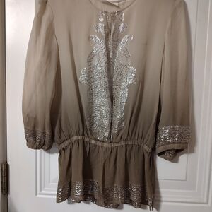 Chico's Beige and Silver Embellished Blouse